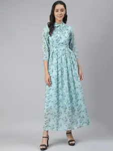 SCORPIUS Blue Floral Georgette Maxi Dress