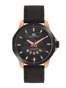GIO COLLECTION Men Black Aluminium Dial & Brown Leather Straps Analogue Watch