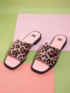 Kook N Keech Women Pink & Black Animal Print Open Toe Flats