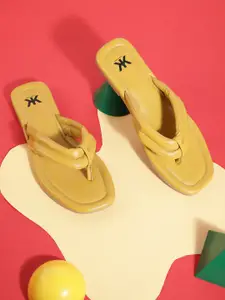 Kook N Keech Women Mustard Yellow Solid Quilted Open Toe Flats