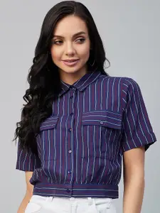 Marie Claire Women Blue Classic Opaque Striped Casual Shirt