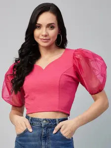 Marie Claire Pink Sweetheart Neck Fitted Crop Top