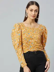 Marie Claire Women Mustard Floral Top