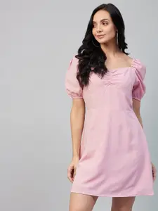 Marie Claire Pink Off-Shoulder Crepe A-Line Dress