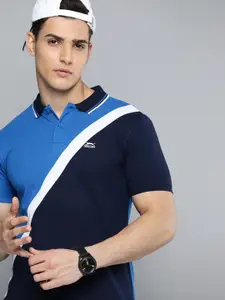 Slazenger Men Blue & White Colorblocked Polo Collar T-shirt