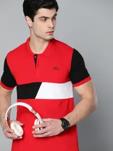 Slazenger Men Red & White Colourblocked Polo Collar T-shirt
