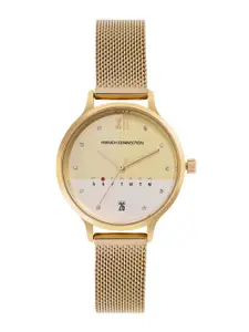 French Connection Women Gold-Toned Dial & Gold-Toned Bracelet Style Straps Watch FC26GM