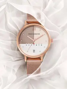 French Connection Women Rose Gold-Toned Dial & Rose Gold Toned Stainless Steel Bracelet Style Straps Watch