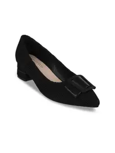 SHUZ TOUCH SHUZ TOUCH Black Textured Kitten Pumps with Bows