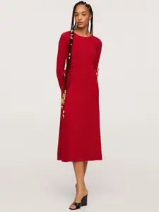 MANGO Women Red Solid A-Line Midi Dress