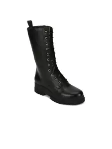 Truffle Collection Black PU High-Top Wedge Heeled Boots