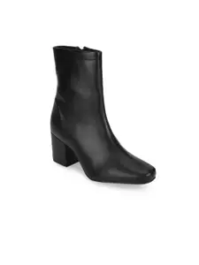 Truffle Collection Women Black PU High-Top Block Heeled Boots