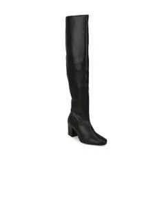 Truffle Collection Black PU Block Heeled Boots