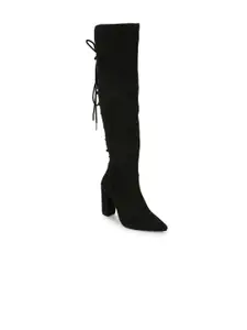 Truffle Collection Black Suede Block Heeled Boots with Tassels