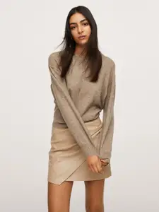 MANGO Women Beige Flecked Knit Pullover