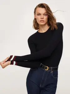 MANGO Women Black Ribbed Pullover