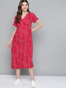 Mast & Harbour Red & White Floral A-Line Midi Dress