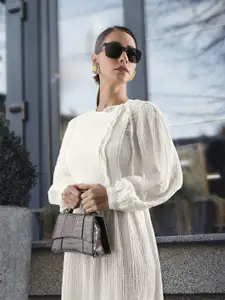 MANGO Women Off White A-Line Midi Dress