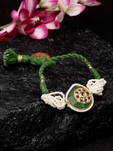 DUGRISTYLE Women Green & Gold-Toned Pearls Emerald Wraparound Bracelet