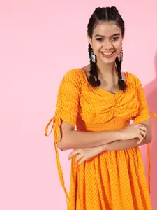 plusS Women Mustard Yellow Geometric Fit & Flare Dress