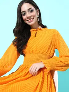plusS Women Stylish Mustard Striped Chevron Printed Dress