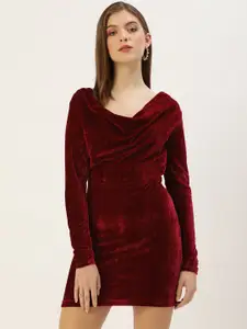 QUIERO Red Cowl Neck Velvet Bodycon Mini Dress