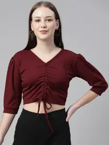 Selvia Maroon Scuba Crop Ruched Top