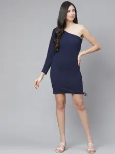 Selvia Women Blue Solid One Shoulder Scuba Bodycon Mini Dress