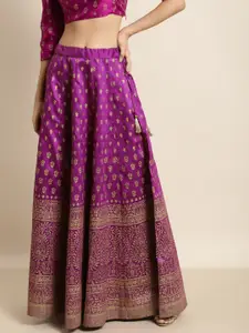 Shae by SASSAFRAS Women Purple Foil Print Anarkali Maxi Skirt