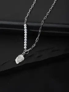 Carlton London Rhodium-Plated Silver-Toned White Handcrafted Necklace