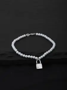 Carlton London Women Rhodium-Plated White Pearls Charm Bracelet