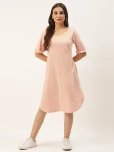BRINNS Peach-Coloured Pure Cotton Solid A-Line Dress