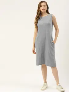 BRINNS Grey Pure Cotton Solid A-Line Dress