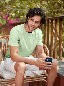 The Souled Store Men Light Green Solid Casual T-shirt