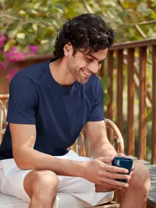 The Souled Store Men Navy Blue Solid Casual T-shirt