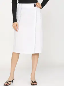 Tokyo Talkies Women White Solid Overlapped A-Line Skirt