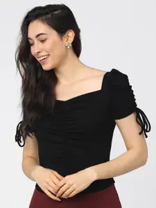 Tokyo Talkies Black Sweetheart Neck Regular Top