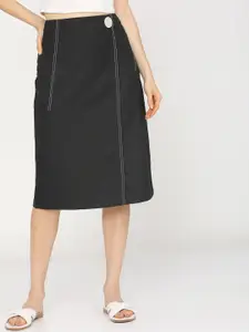 Tokyo Talkies Women Black Solid A-Line Midi-Skirt