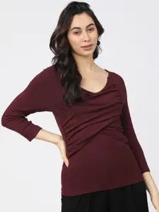 Tokyo Talkies Maroon Solid Regular Top