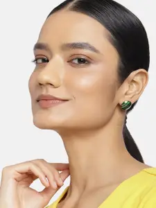 Estele Set of 3 Gold-Toned & Green Contemporary Studs Earrings