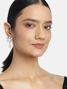 Estele Women Gold-Toned & White Contemporary Drop Earrings