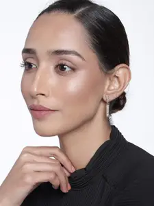 Estele Women Gold-Toned & White Contemporary Drop Earrings