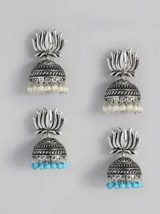 Estele Silver-Toned & Blue Contemporary Drop Earrings