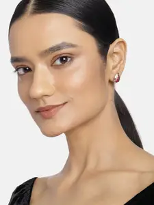 Estele Women Gold-Toned & Red Leaf Shaped Studs Earrings