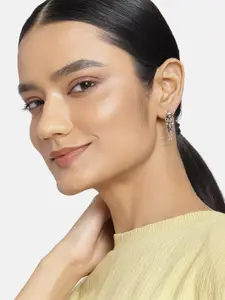 Estele Women Silver-Toned & Black Contemporary Drop Earrings