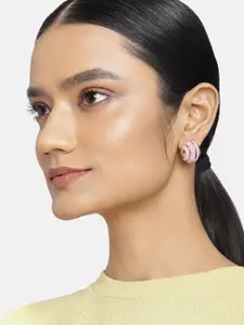 Estele Women Gold-Toned & Pink Circular Studs Earrings
