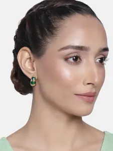 Estele Women Gold-Toned & Green Contemporary Studs Earrings