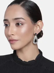 Estele Women Silver-Toned & Black Contemporary Drop Earrings