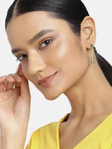 Estele Women Gold-Toned & Green Contemporary Drop Earrings