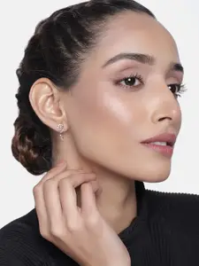 Estele Women Gold-Toned & White Contemporary Drop Earrings